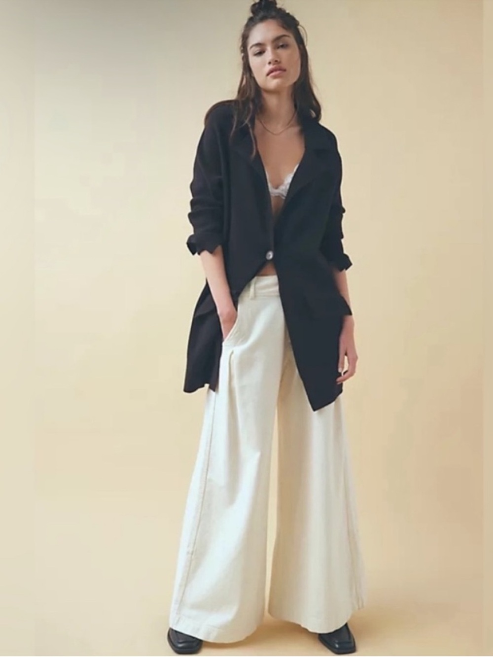 Free People Black Sarah Sweater Ribbed Blazer